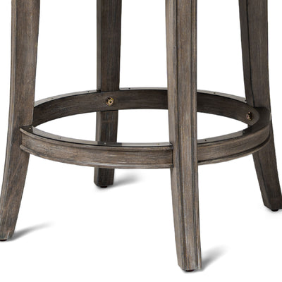 Maven Lane Alexander Backless Counter Stool in Reclaimed Oak Finish w/ Ash Grey Fabric Upholstery