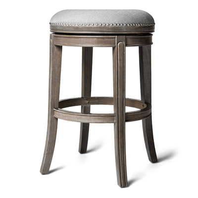 Maven Lane Alexander Backless Bar Stool in Reclaimed Oak Finish w/ Ash Grey Fabric Upholstery