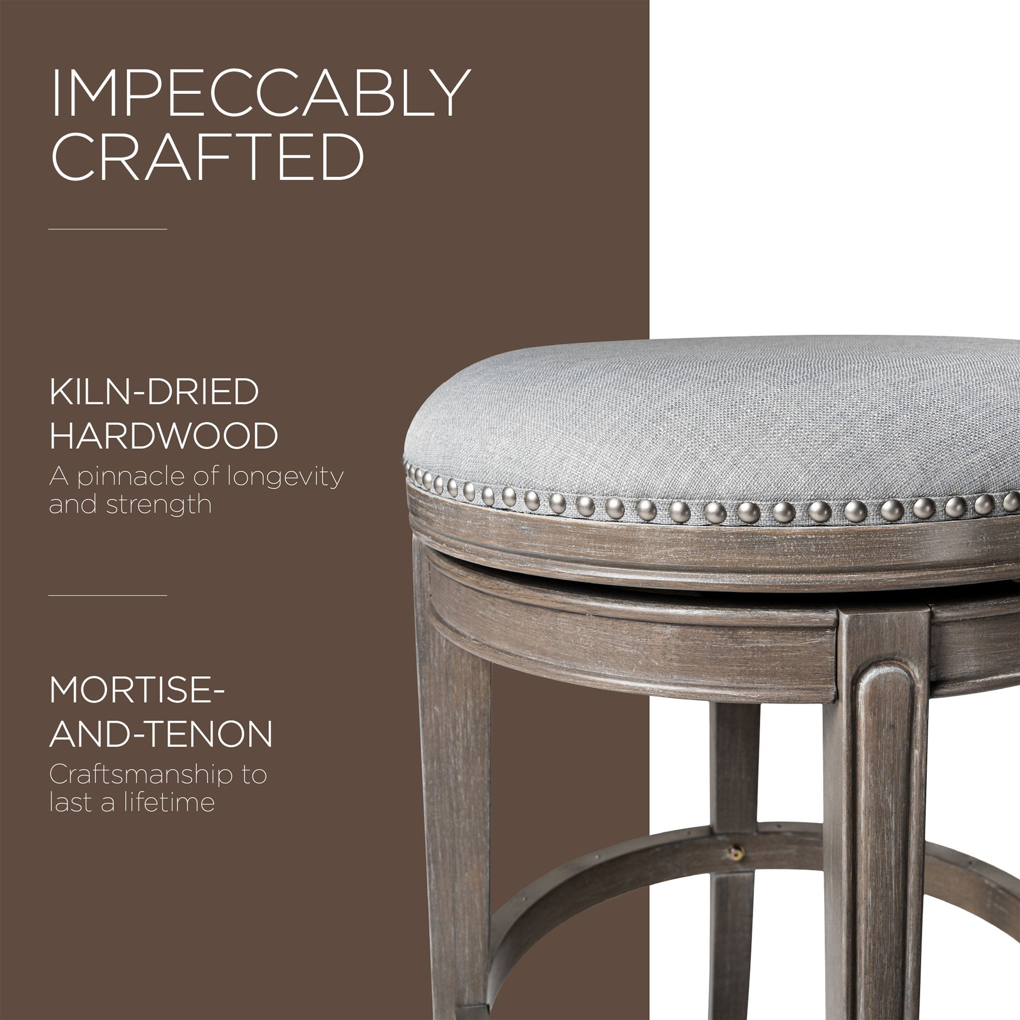 Maven Lane Alexander Round Backless Swivel Bar Stool, Reclaimed Oak, (Open Box) - VMInnovations