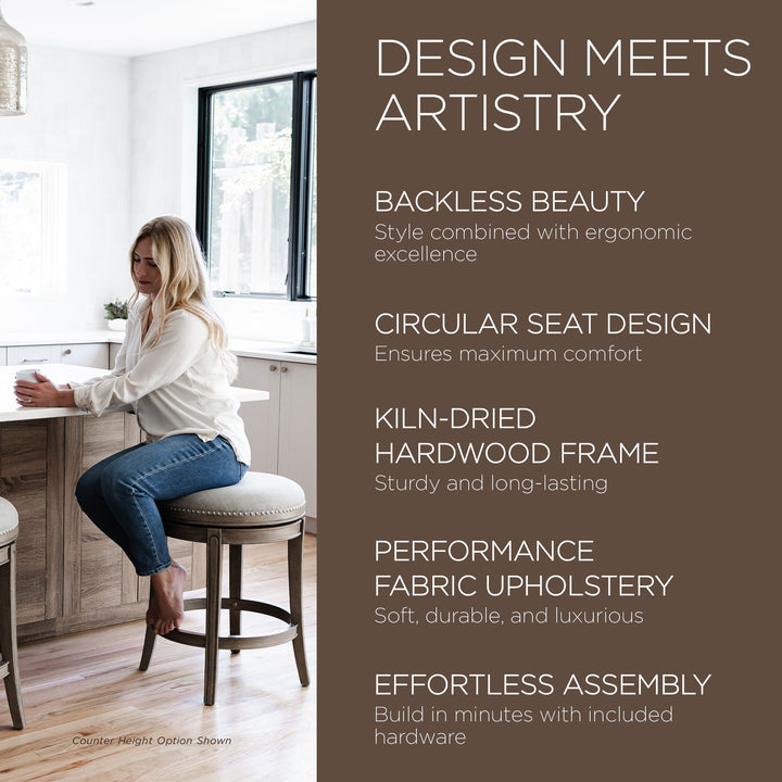 Maven Lane Alexander Round Backless Swivel Bar Stool, Reclaimed Oak, (Open Box) - VMInnovations