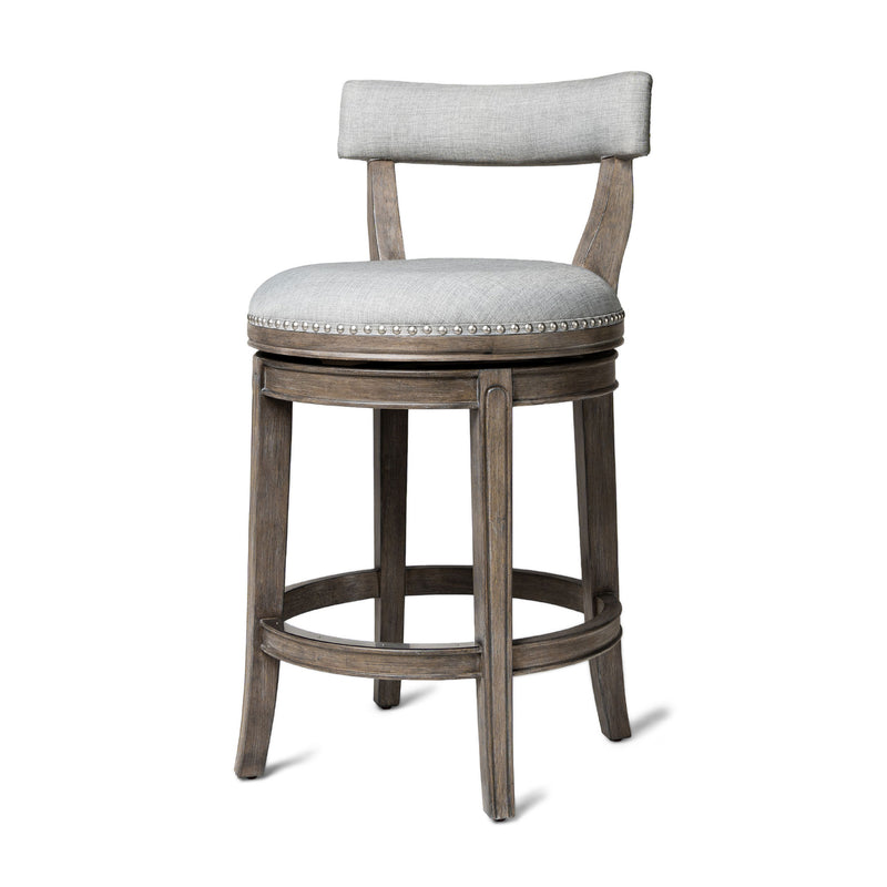 Maven Lane Alexander Counter Stool in Reclaimed Oak Finish w/ Ash Grey Fabric Upholstery