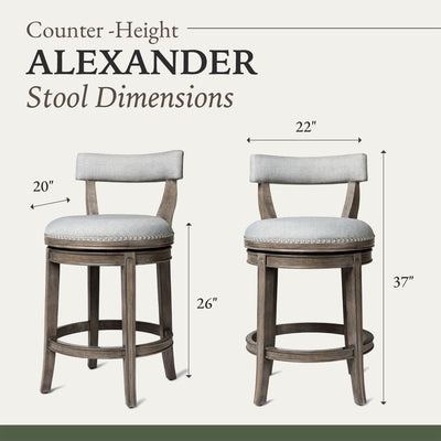 Maven Lane Alexander Counter Stool in Reclaimed Oak Finish w/ Ash Grey Fabric Upholstery - VMInnovations