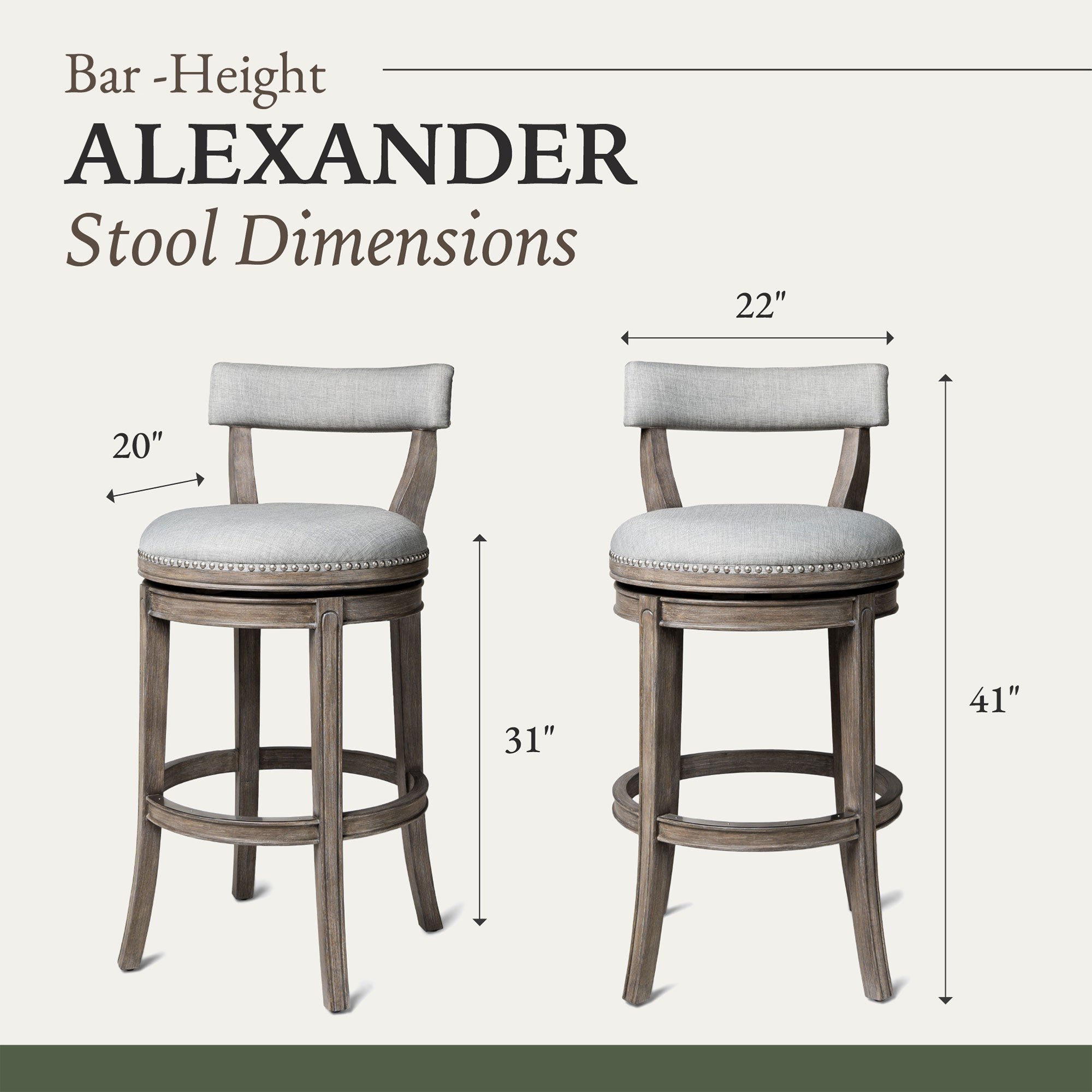 Maven Lane Alexander Bar Stool in Reclaimed Oak Finish w/ Ash Grey Fabric Upholstery - VMInnovations