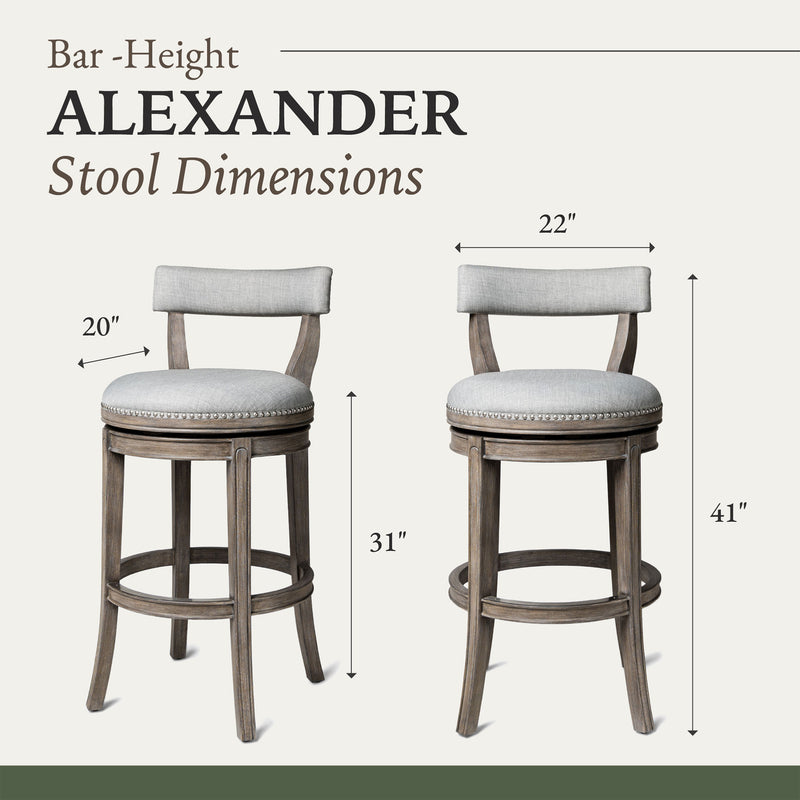 Maven Lane Bar Stool in Reclaimed Oak Finish w/Grey Fabric Upholstery(For Parts)