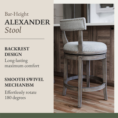 Maven Lane Alexander Bar Stool in Reclaimed Oak Finish w/ Ash Grey Fabric Upholstery