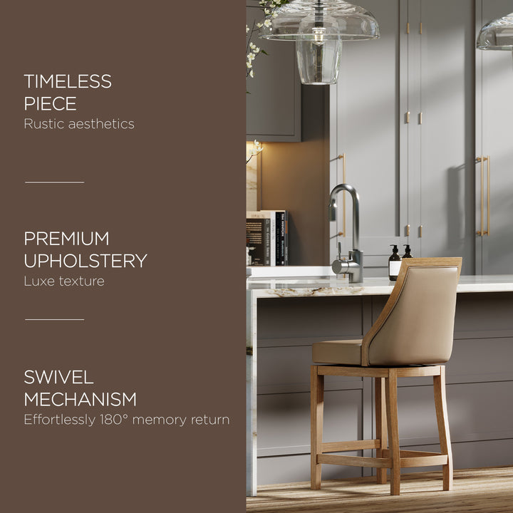 Maven Lane Stool, Weathered Oak Finish, Avanti Bone Vegan Leather (Open Box) - VMInnovations