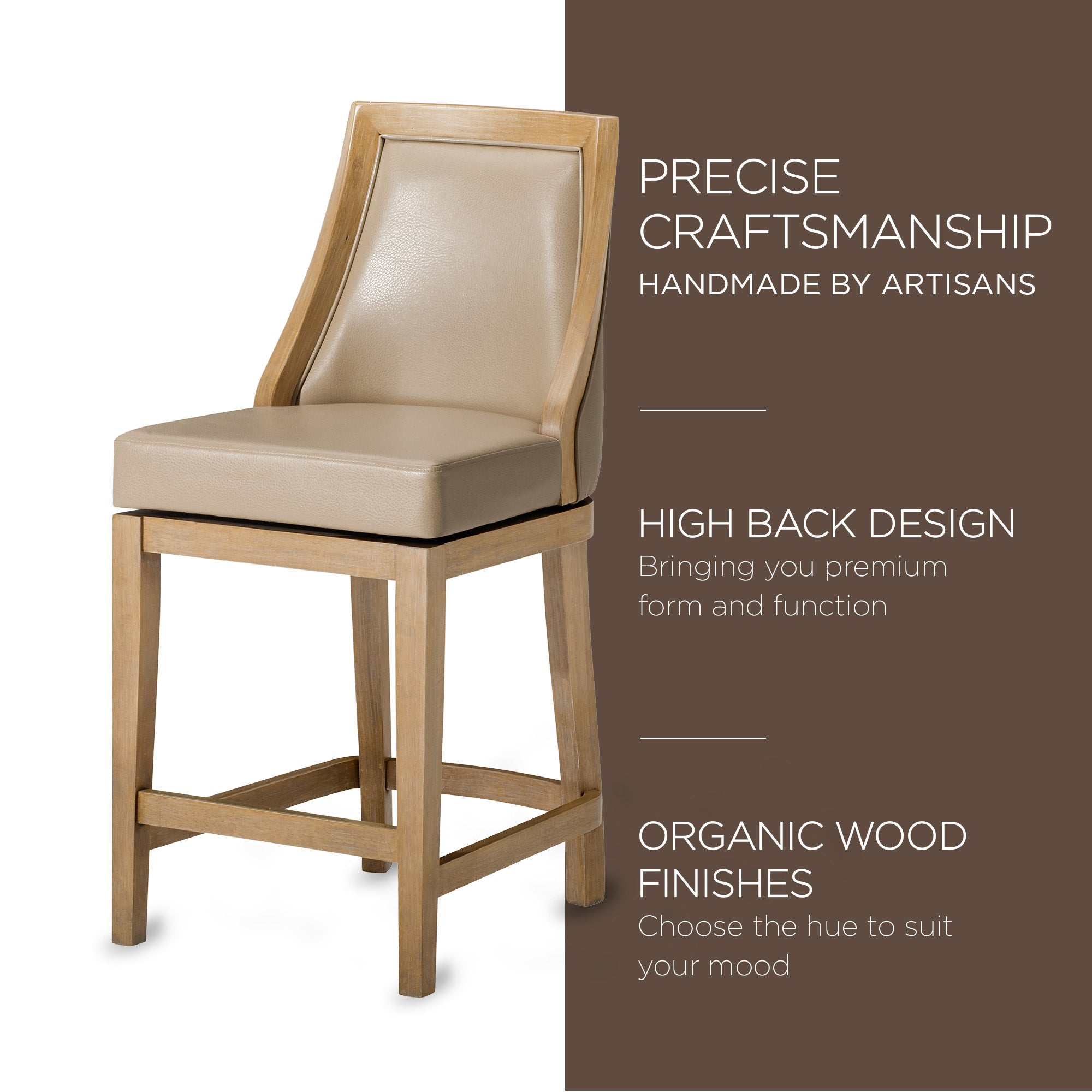 Maven Lane Counter Stool, Weathered Oak Finish w/Avanti Bone Vegan Leather(Used) - VMInnovations