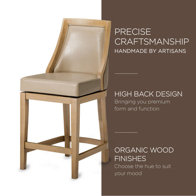Maven Lane Stool, Weathered Oak Finish, Avanti Bone Vegan Leather (Open Box) - VMInnovations