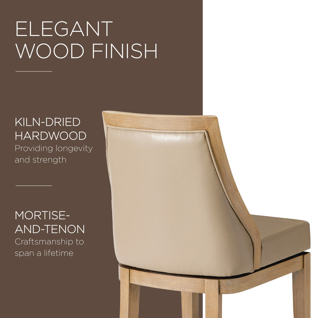 Maven Lane Stool, Weathered Oak Finish, Avanti Bone Vegan Leather (Open Box)