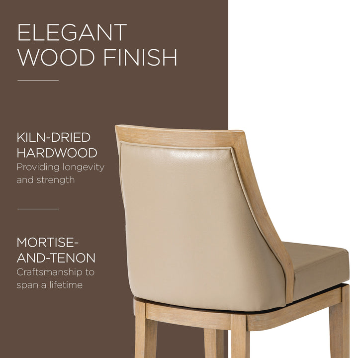 Maven Lane Counter Stool, Weathered Oak Finish w/Avanti Bone Vegan Leather(Used) - VMInnovations