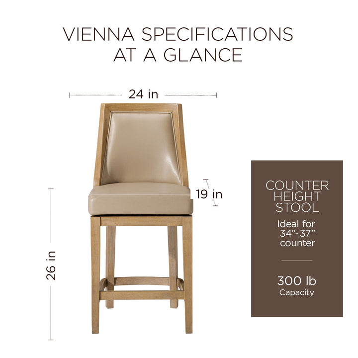 Maven Lane Counter Stool, Weathered Oak Finish w/Avanti Bone Vegan Leather(Used) - VMInnovations