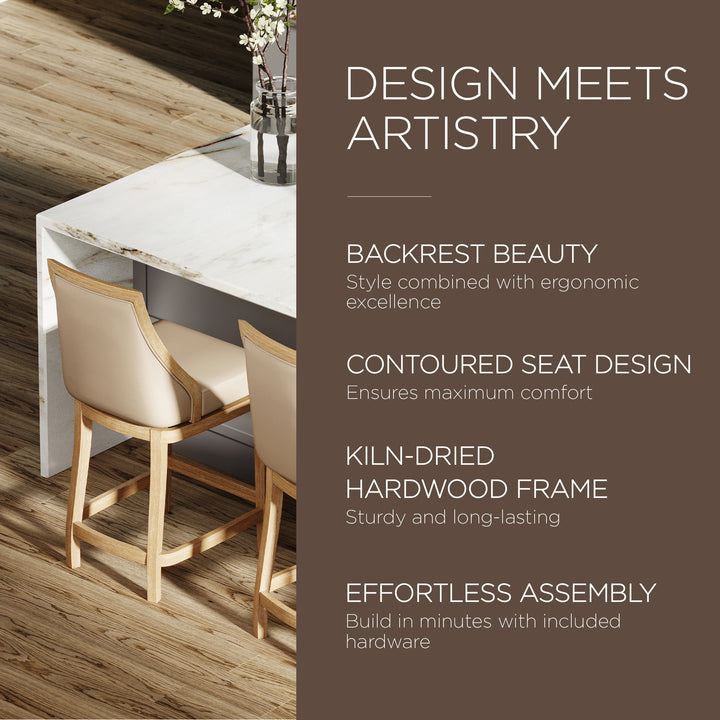 Maven Lane Counter Stool, Weathered Oak Finish w/Avanti Bone Vegan Leather(Used) - VMInnovations