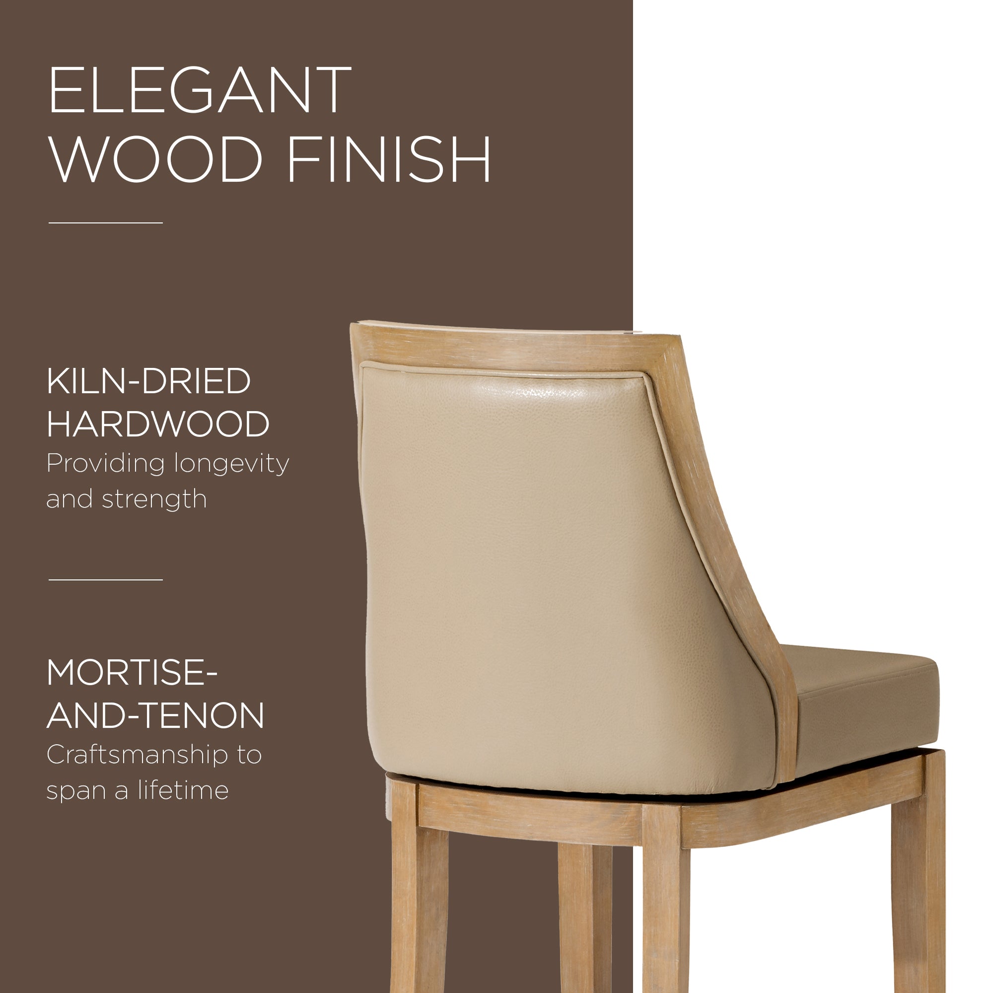 Maven Lane Vienna Bar Stool in Weathered Oak Finish w/ Avanti Bone Vegan Leather - VMInnovations