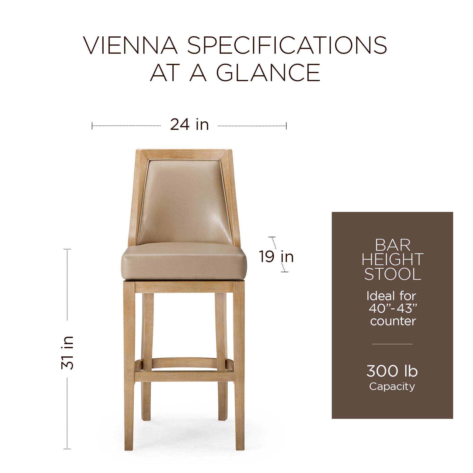 Maven Lane Vienna Bar Stool in Weathered Oak Finish w/ Avanti Bone Vegan Leather - VMInnovations