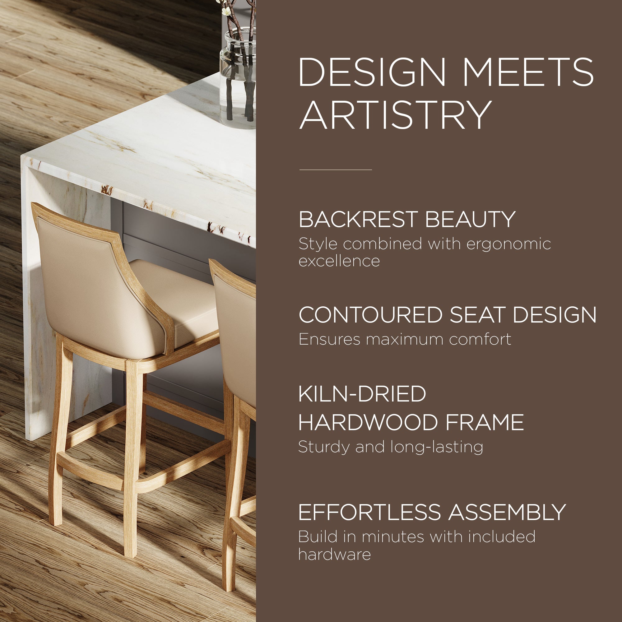Maven Lane Vienna Bar Stool in Weathered Oak Finish w/ Avanti Bone Vegan Leather - VMInnovations