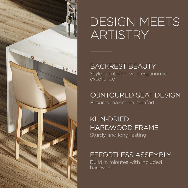 Maven Lane Bar Stool in Weathered Oak Finish w/ Avanti Vegan Leather (Open Box)