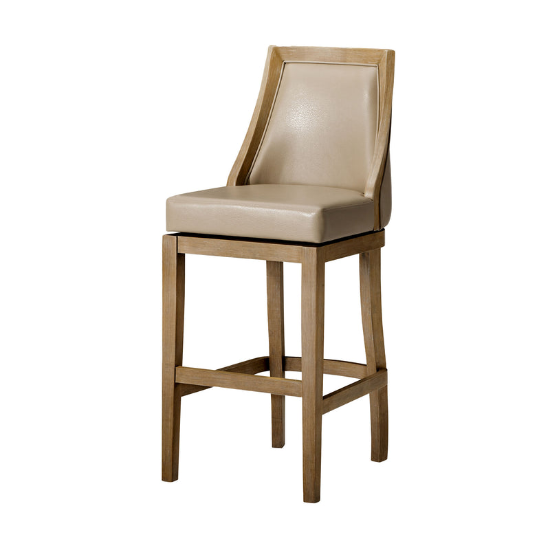 Maven Lane Vienna Bar Stool in Weathered Oak Finish w/ Avanti Bone Vegan Leather