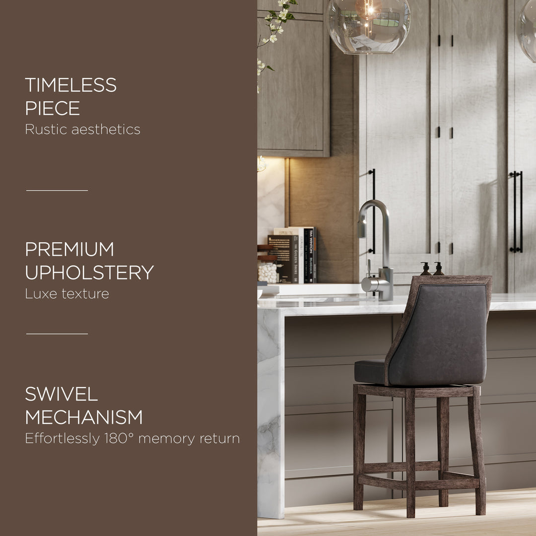 Maven Lane Vienna Stool, Reclaimed Oak Finish w/Ronan Vegan Leather (Open Box) - VMInnovations