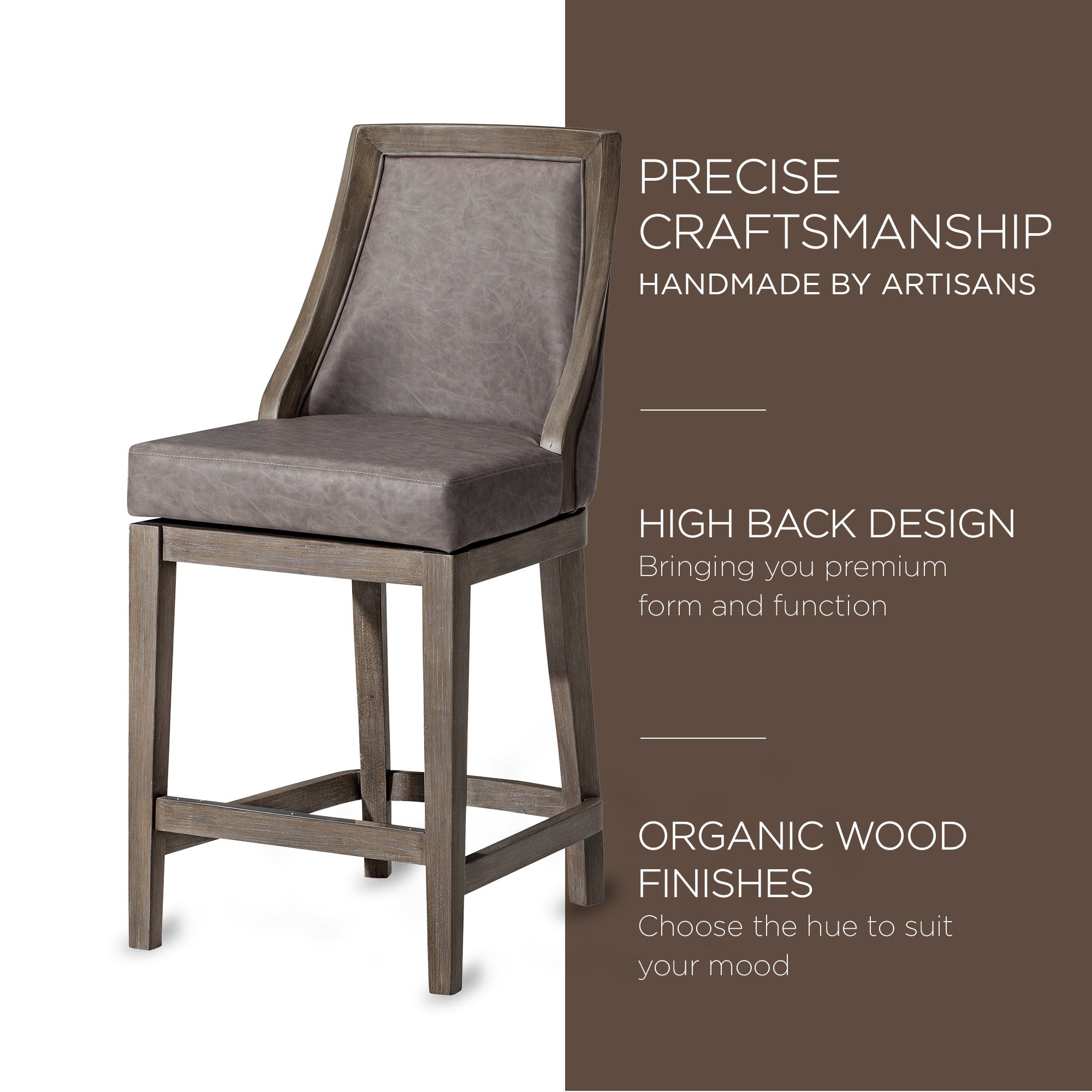 Maven Lane Vienna Counter Stool, Reclaimed Oak Finish w/ Ronan Stone Vegan Leather - VMInnovations