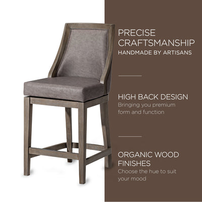 Maven Lane Counter Stool, Reclaimed Oak Finish w/Stone Vegan Leather(Used) - VMInnovations