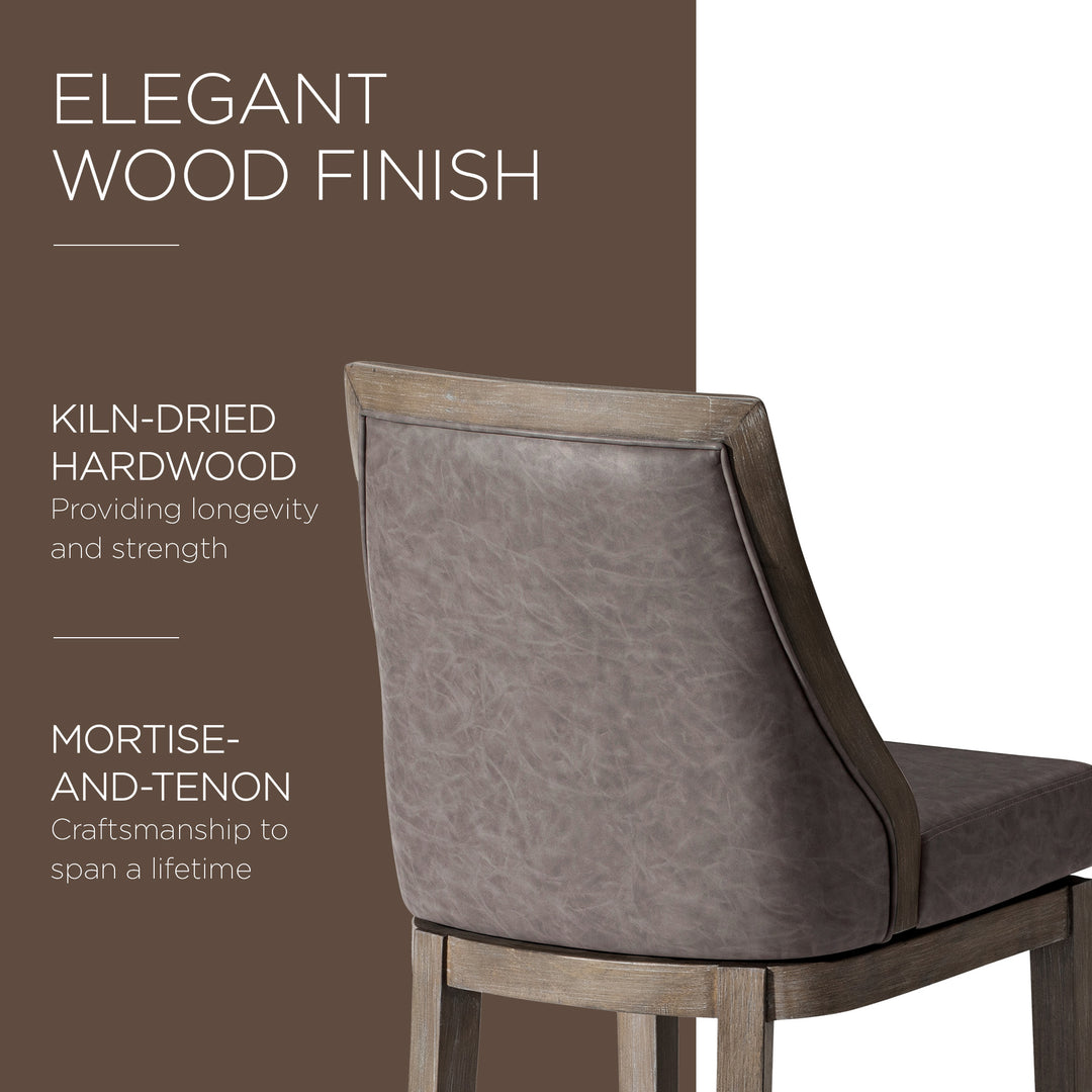 Maven Lane Vienna Stool, Reclaimed Oak Finish w/Ronan Vegan Leather (Open Box) - VMInnovations