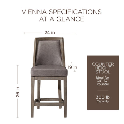 Maven Lane Vienna Counter Stool, Reclaimed Oak Finish w/ Ronan Stone Vegan Leather