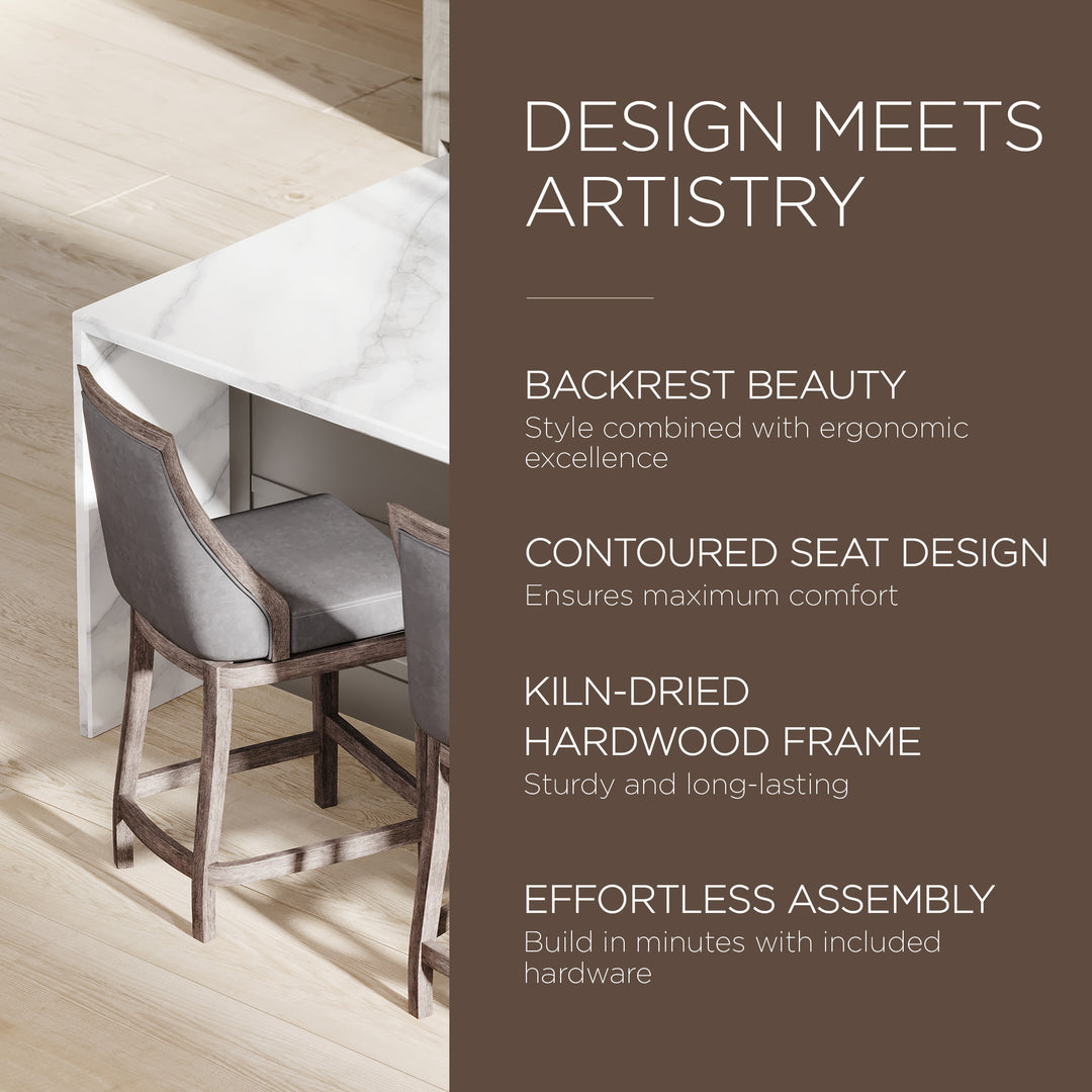 Maven Lane Counter Stool, Reclaimed Oak Finish w/Stone Vegan Leather(Used) - VMInnovations