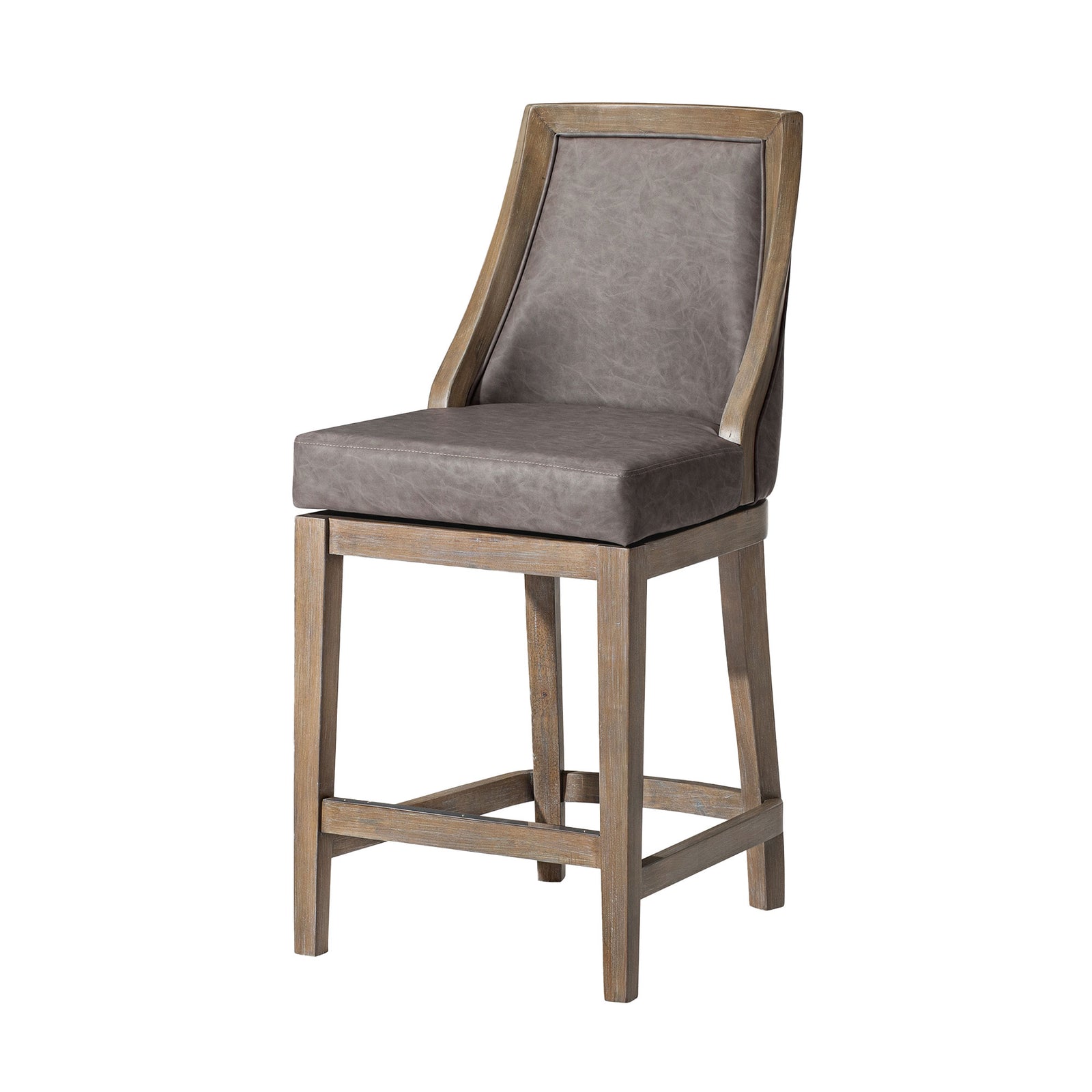 Maven Lane Vienna Counter Stool, Reclaimed Oak Finish w/ Ronan Stone Vegan Leather - VMInnovations