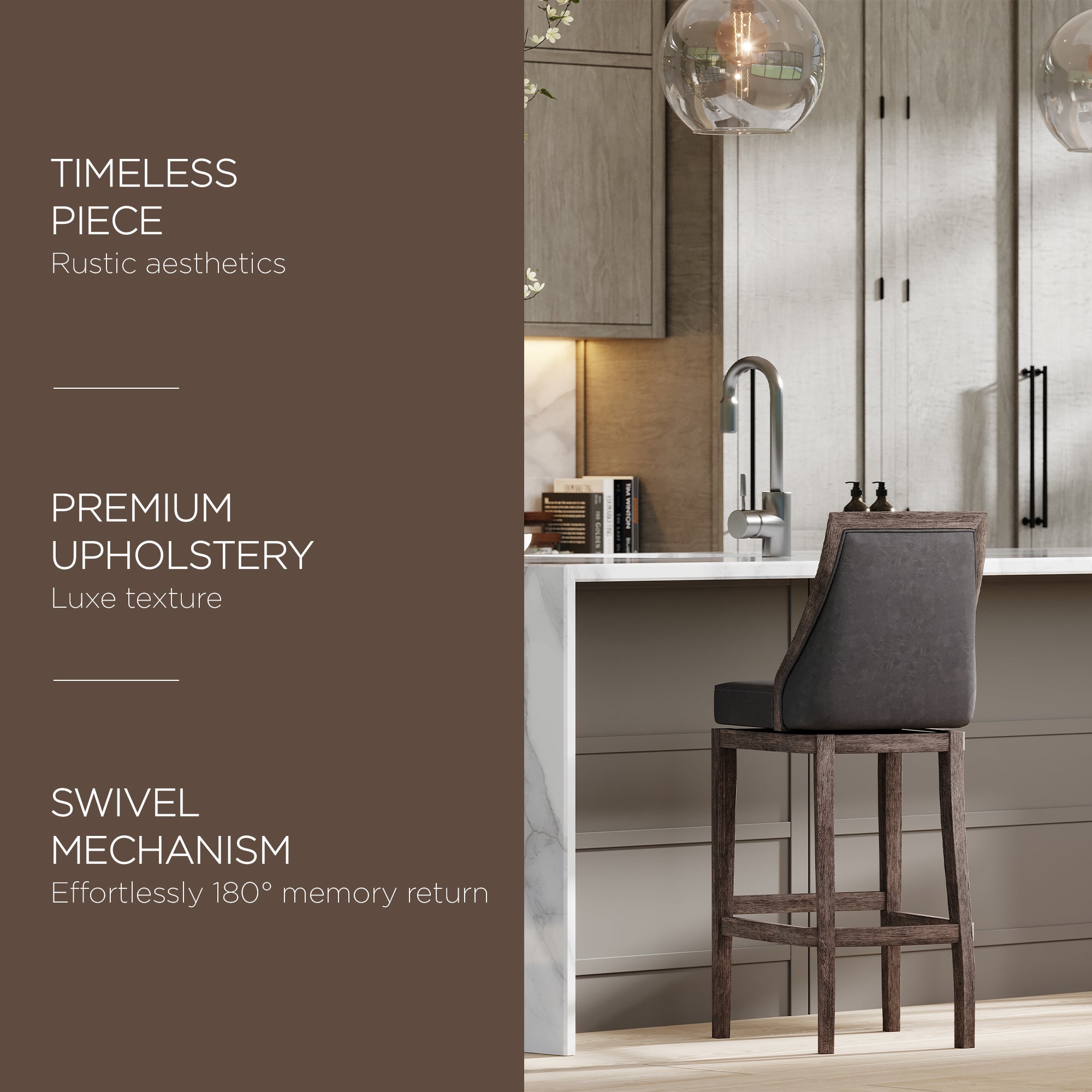 Maven Lane Bar Stool in Reclaimed Oak Finish w/ Ronan Stone Vegan Leather (Used) - VMInnovations