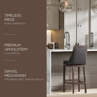 Maven Lane Bar Stool in Reclaimed Oak Finish w/ Ronan Stone Vegan Leather (Used) - VMInnovations
