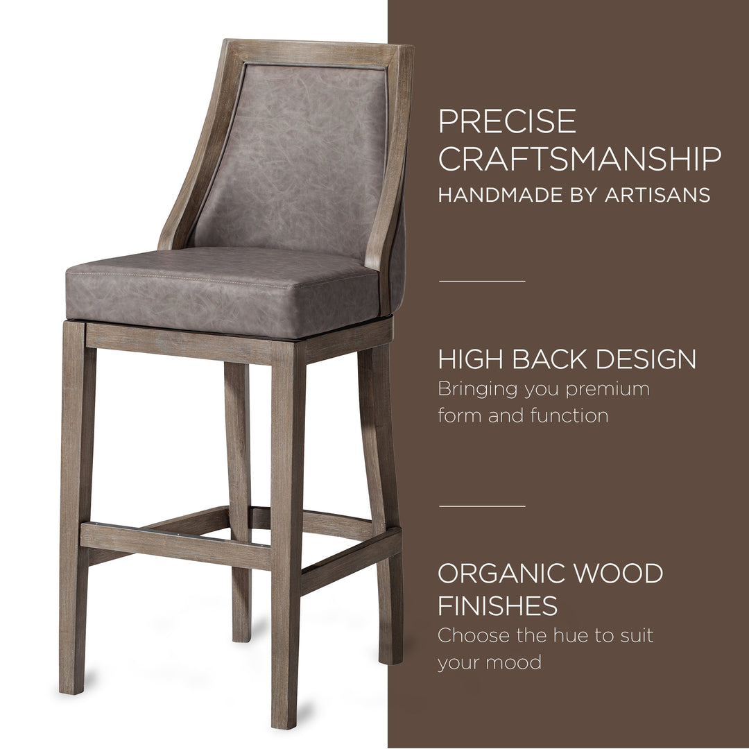 Maven Lane Vienna Bar Stool in Oak Finish w/Ronan Stone Vegan Leather(For Parts)