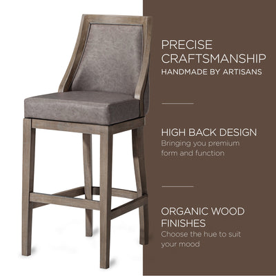 Maven Lane Vienna Bar Stool in Reclaimed Oak Finish w/ Ronan Stone Vegan Leather