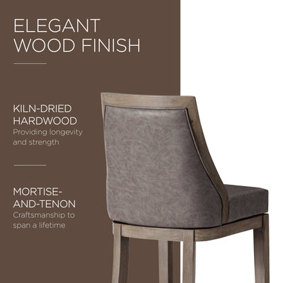Maven Lane Vienna Bar Stool in Reclaimed Oak Finish w/ Vegan Leather (Open Box) - VMInnovations