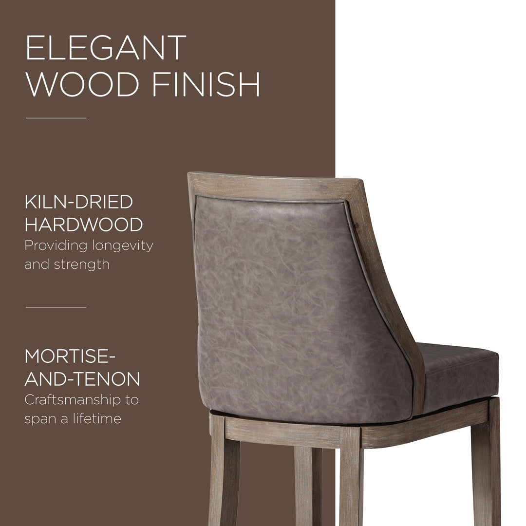 Maven Lane Vienna Bar Stool in Oak Finish w/Ronan Stone Vegan Leather(For Parts)