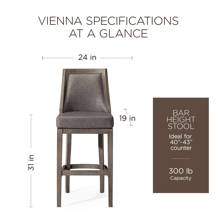 Maven Lane Vienna Bar Stool in Oak Finish w/Ronan Stone Vegan Leather(For Parts)