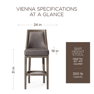 Maven Lane Vienna Bar Stool in Reclaimed Oak Finish w/ Ronan Stone Vegan Leather