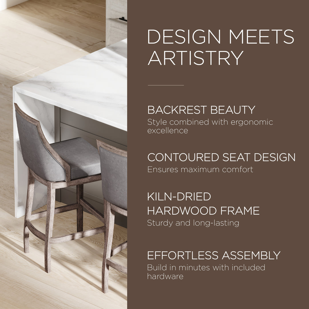 Maven Lane Vienna Bar Stool in Oak Finish w/Ronan Stone Vegan Leather(For Parts)