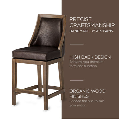 Maven Lane Counter Stool, Walnut Finish w/ Marksman Vegan Leather (For Parts) - VMInnovations