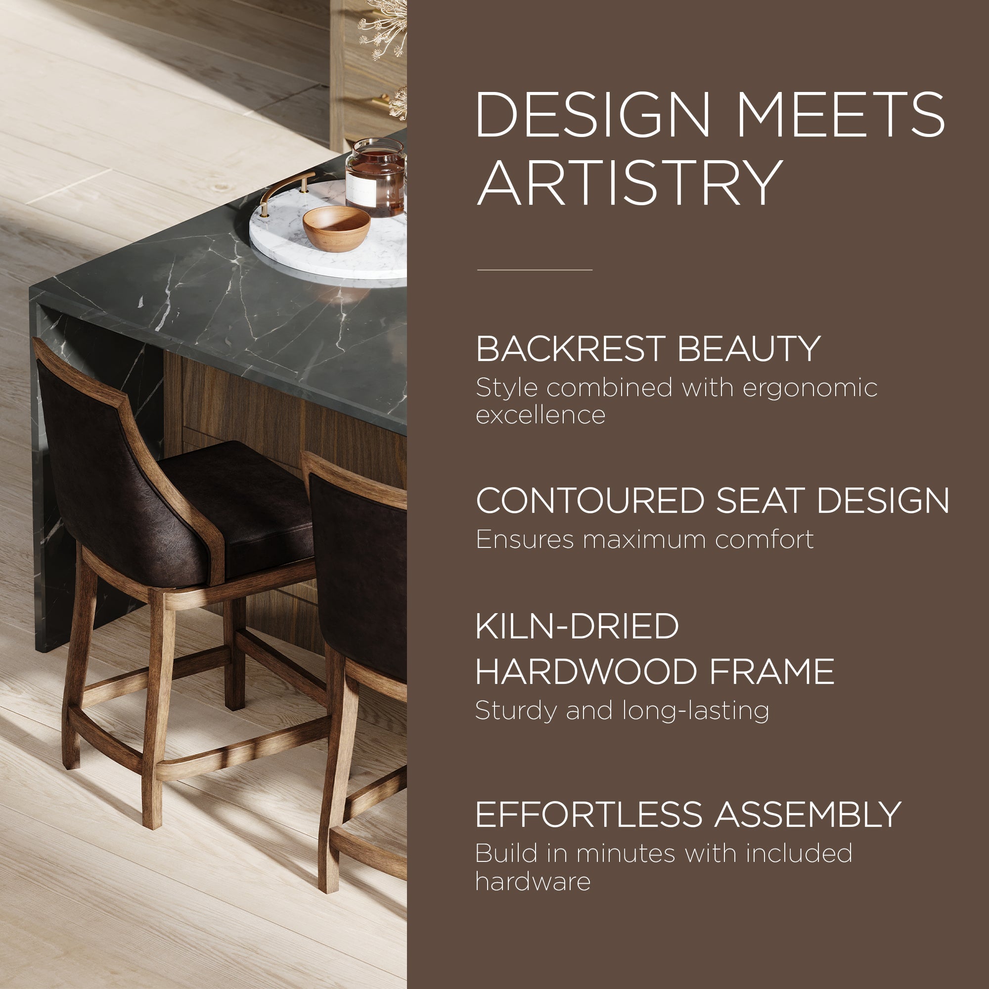 Maven Lane Counter Stool, Walnut Finish w/ Marksman Vegan Leather (For Parts) - VMInnovations