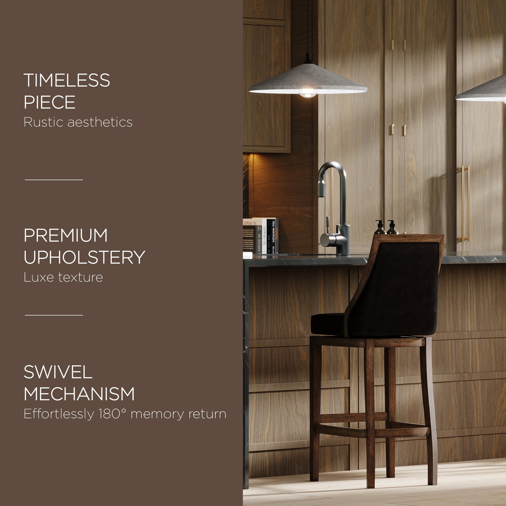 Maven Lane Bar Stool in Walnut Finish with Marksman Saddle Vegan Leather (Used) - VMInnovations