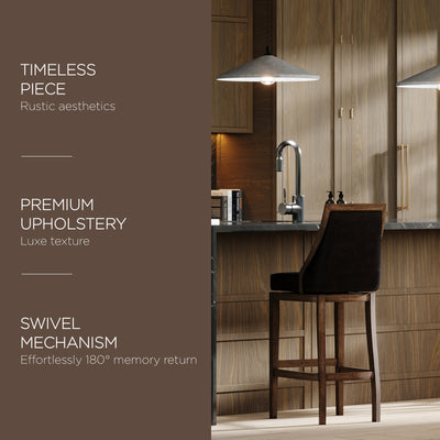 Maven Lane Bar Stool in Walnut Finish with Marksman Saddle Vegan Leather (Used) - VMInnovations