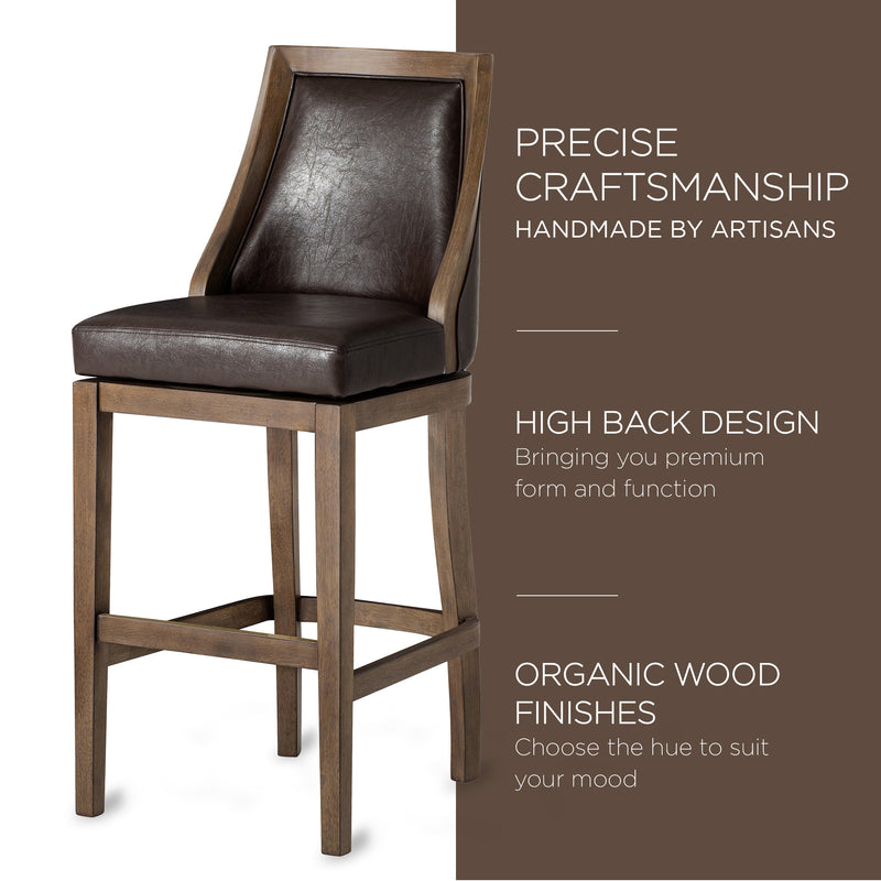 Maven Lane Vienna Bar Stool in Walnut Finish with Marksman Saddle Vegan Leather