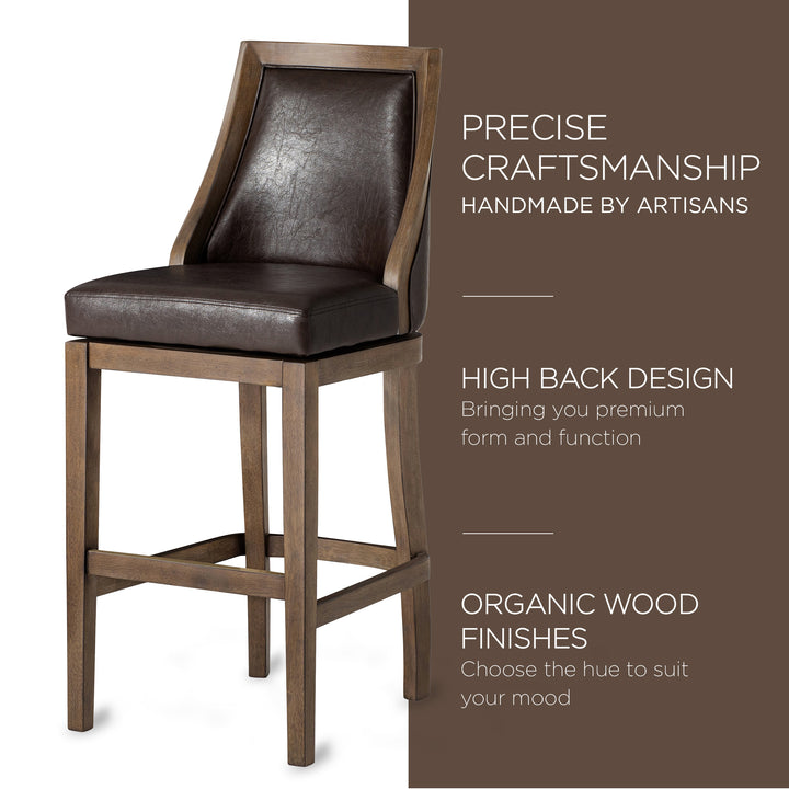 Maven Lane Bar Stool in Walnut Finish w/Marksman Saddle Vegan Leather(For Parts)