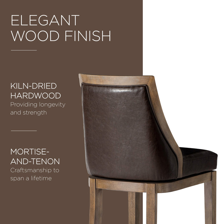 Maven Lane Bar Stool in Walnut Finish w/Marksman Saddle Vegan Leather (Open Box) - VMInnovations