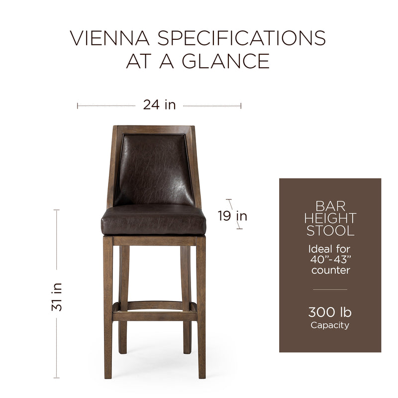 Maven Lane Vienna Bar Stool in Walnut Finish with Marksman Saddle Vegan Leather