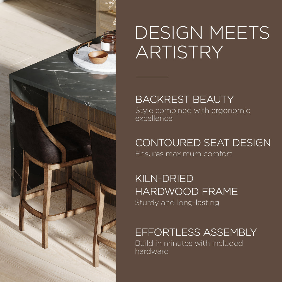 Maven Lane Bar Stool in Walnut Finish w/Marksman Saddle Vegan Leather(For Parts)