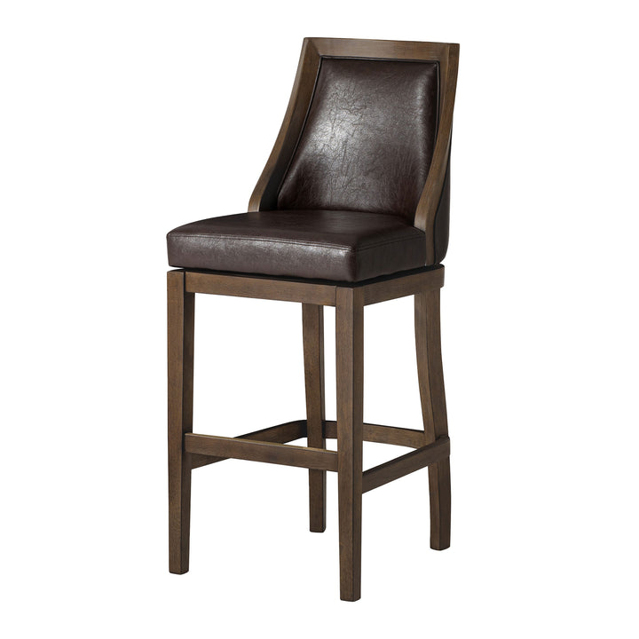 Maven Lane Bar Stool in Walnut Finish w/Marksman Saddle Vegan Leather(For Parts)