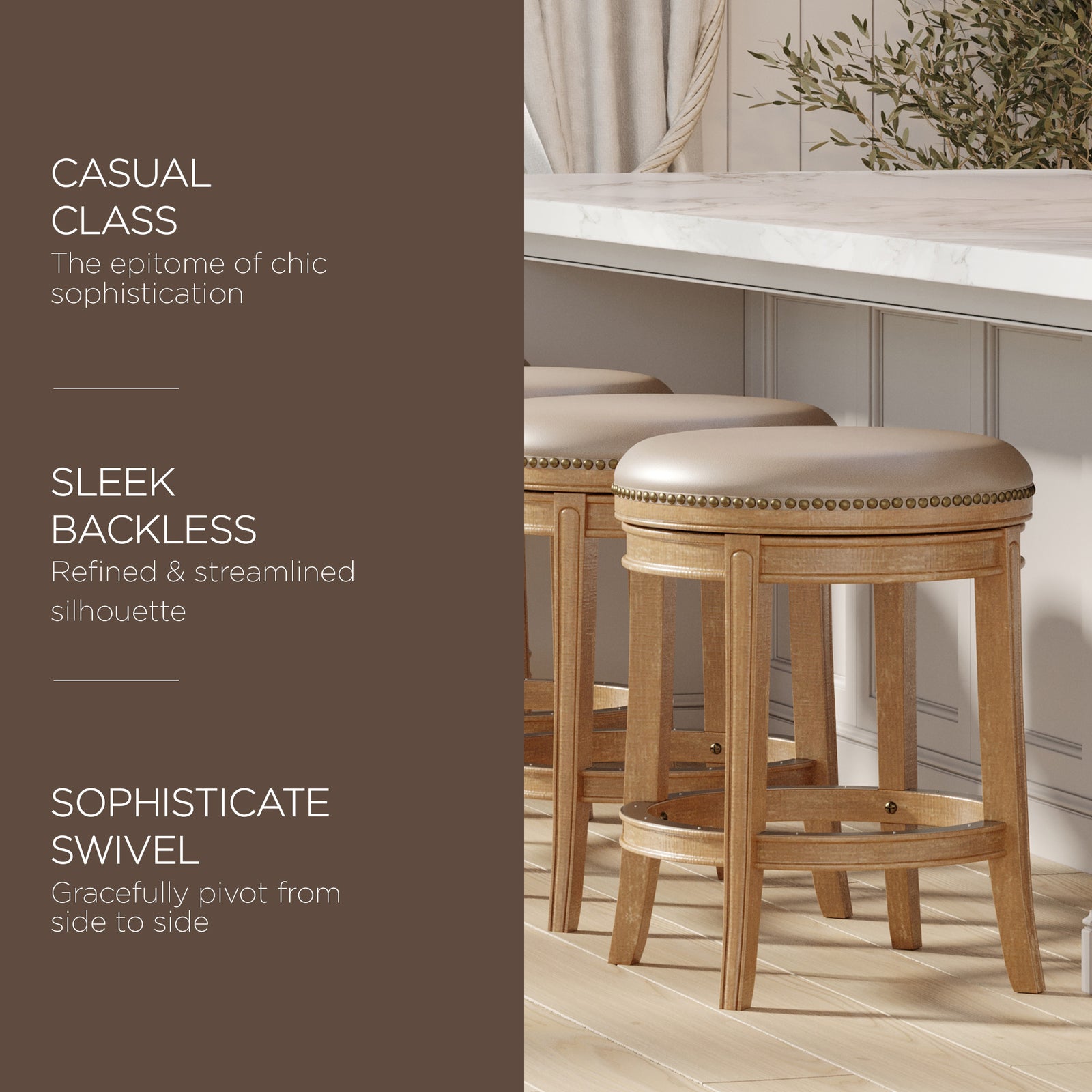 Maven Lane Stool, Weathered Oak Finish w/Avanti Bone Vegan Leather (Open Box) - VMInnovations