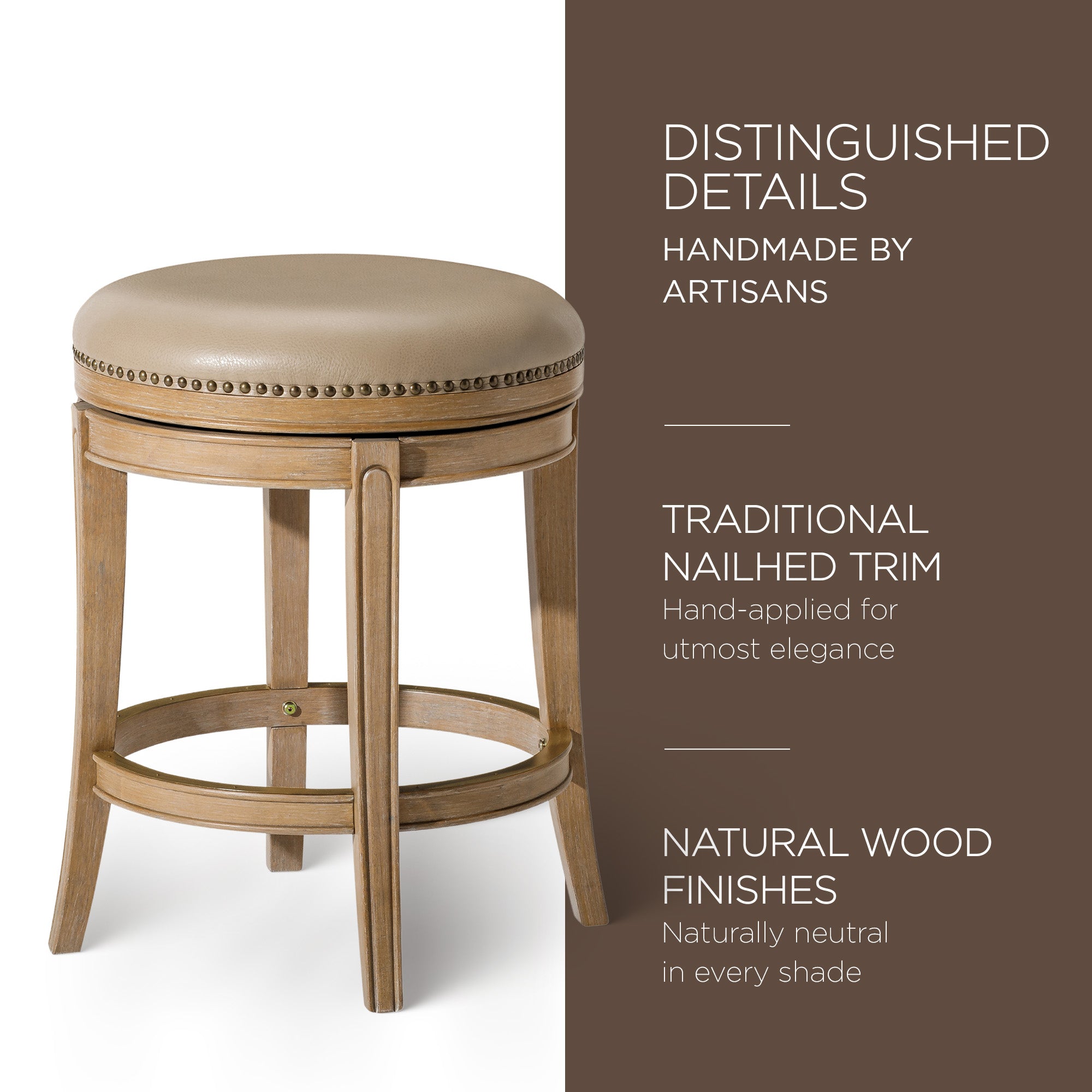 Maven Lane Stool, Weathered Oak Finish w/Avanti Bone Vegan Leather (Open Box) - VMInnovations