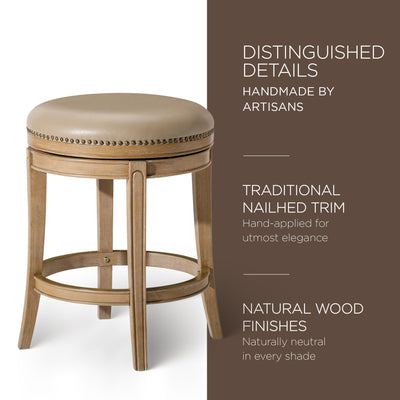 Maven Lane Stool, Weathered Oak Finish w/Avanti Bone Vegan Leather (Open Box) - VMInnovations